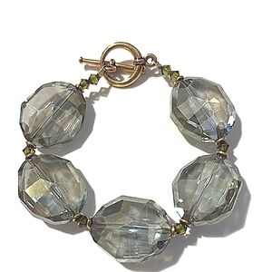 VINTAGE LARGE CHUNKY FACETED GLASS  TOGGLE CLASP 7.5" BRACELET